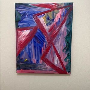 Abstract Canvas Art with Red and Blue Accents “Trinity”